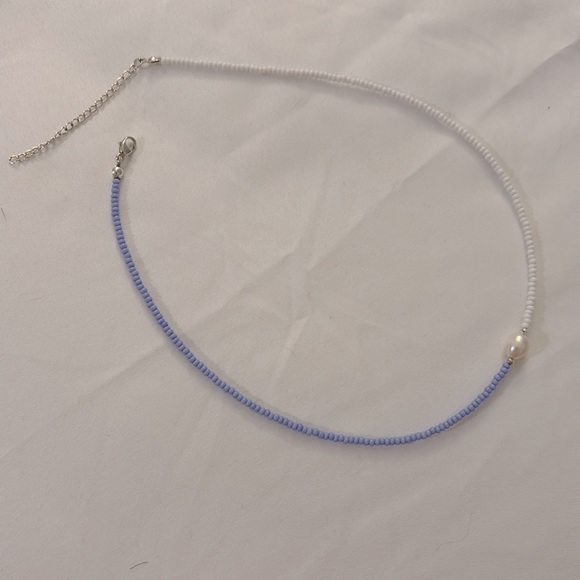 Freshwater Pearl Necklace with Blue / Periwinke Seed Beads - Picture 3 of 5